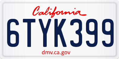 CA license plate 6TYK399