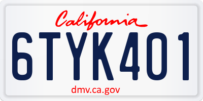 CA license plate 6TYK401