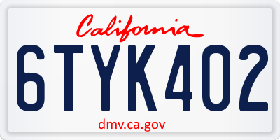 CA license plate 6TYK402