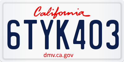 CA license plate 6TYK403
