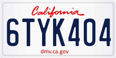 CA license plate 6TYK404