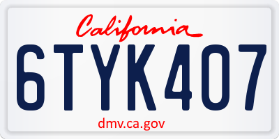 CA license plate 6TYK407