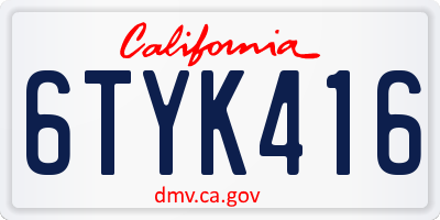 CA license plate 6TYK416
