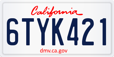 CA license plate 6TYK421