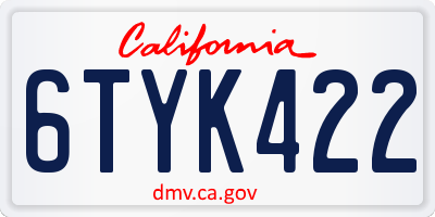 CA license plate 6TYK422