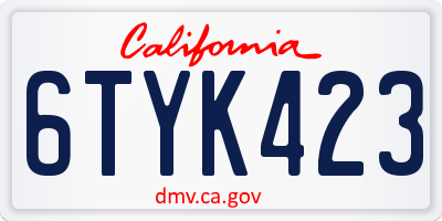 CA license plate 6TYK423