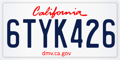 CA license plate 6TYK426