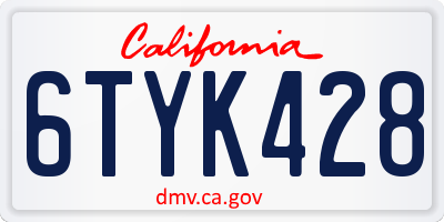 CA license plate 6TYK428