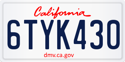 CA license plate 6TYK430
