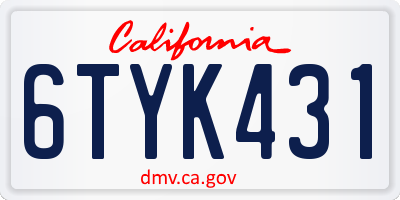 CA license plate 6TYK431