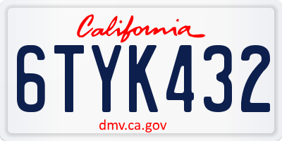 CA license plate 6TYK432