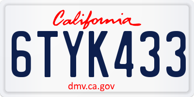 CA license plate 6TYK433