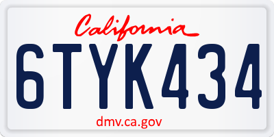 CA license plate 6TYK434