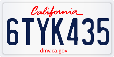 CA license plate 6TYK435