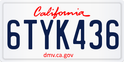 CA license plate 6TYK436
