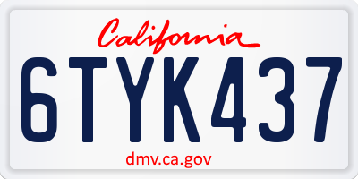 CA license plate 6TYK437