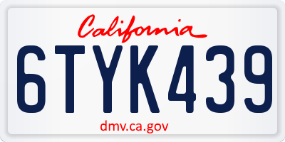 CA license plate 6TYK439