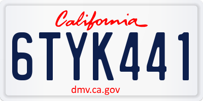 CA license plate 6TYK441