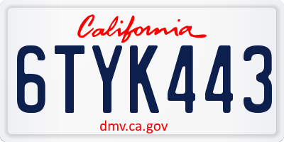 CA license plate 6TYK443