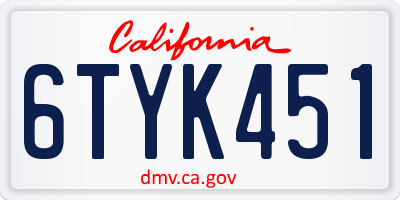 CA license plate 6TYK451