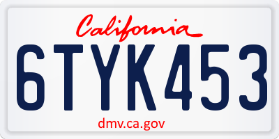 CA license plate 6TYK453