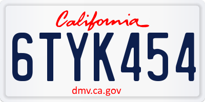 CA license plate 6TYK454