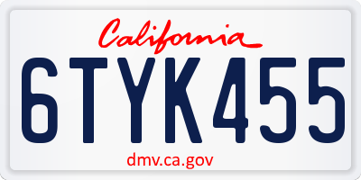 CA license plate 6TYK455