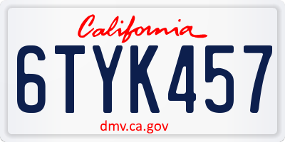 CA license plate 6TYK457