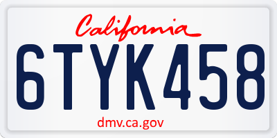 CA license plate 6TYK458