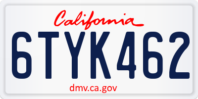 CA license plate 6TYK462