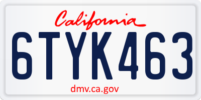 CA license plate 6TYK463