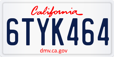CA license plate 6TYK464
