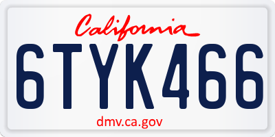 CA license plate 6TYK466