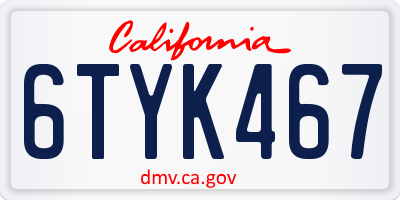 CA license plate 6TYK467