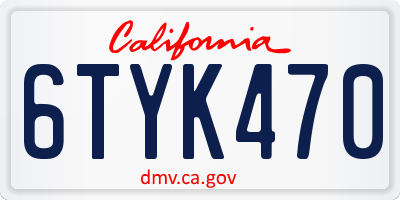 CA license plate 6TYK470