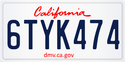 CA license plate 6TYK474