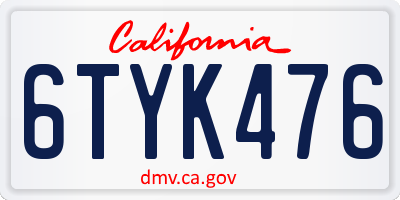 CA license plate 6TYK476