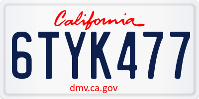 CA license plate 6TYK477
