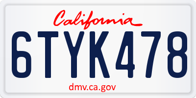 CA license plate 6TYK478