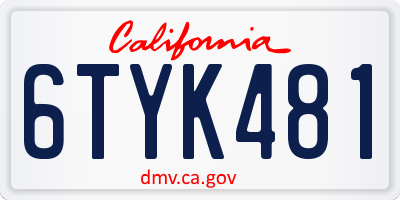 CA license plate 6TYK481