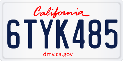 CA license plate 6TYK485