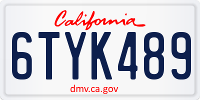 CA license plate 6TYK489