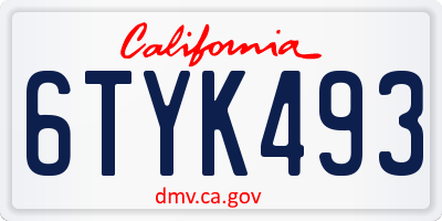 CA license plate 6TYK493