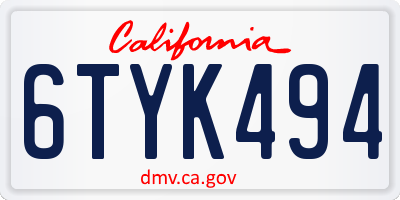CA license plate 6TYK494