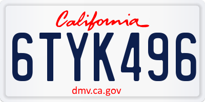 CA license plate 6TYK496