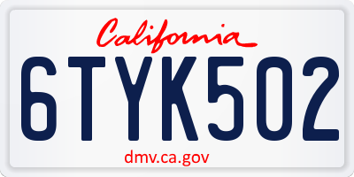 CA license plate 6TYK502