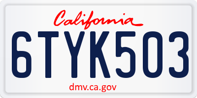 CA license plate 6TYK503
