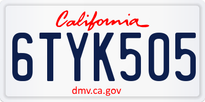 CA license plate 6TYK505