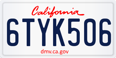 CA license plate 6TYK506