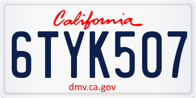 CA license plate 6TYK507